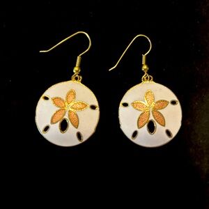 Vintage Cloisonné Sand Dollar Earrings